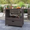 COSTWAY Grillablagetisch, Grillwagen Outdoor, Rattan Servierwagen mit Schublade Bild 2