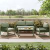 Merax Garten-Loungesessel-Set mit verzinktem Eisenrahmen, Gartenmöbel-Set aus Seil, Loungesessel-Set aus Seil mit Sitzkissen, verstellbaren Füßen, glatter Glasplatte, 4er-Set, grün Bild 2
