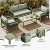 Merax Garten-Loungesessel-Set mit verzinktem Eisenrahmen, Gartenmöbel-Set aus Seil, Loungesessel-Set aus Seil mit Sitzkissen, verstellbaren Füßen, glatter Glasplatte, 4er-Set, grün Bild 5