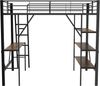 MODFU Metallbett Hochbett Metall mit Schreibtisch (mit drei großen Ablagen und Geländer, 90x200 cm), für Kinder, Jugendliche und Erwachsene Bild 4