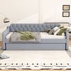 Bett mit ausziehbarem Rollbett 90x200 cm, Leinenbezug, integrierter USB-Anschluss, Grau Bild 3