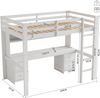 Hochbett 90×200 cm mit Rausfallschutz, Schreibtisch und Stauraum, Weiß, ohne Matratze Bild 5