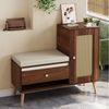 Yorbay Schuhschrank mit Rattan-Optik & Sitzpolster,Garderobenbank mit Schubladen (95,5 x 35 x 80,5 cm) Bild 4