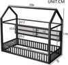 90x200 Hausförmiges Plattformbett mit Zaun und LED-Beleuchtung, Schwarz Bild 5