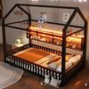 90x200 Hausförmiges Plattformbett mit Zaun und LED-Beleuchtung, Schwarz Bild 4