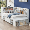 Bett 90x190 cm ohne Matratze, Kinderbett in Weiß mit Stauraum, Regalen, Schubladen und Lattenrost Bild 3