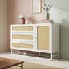 Merax 120cm Kommode Schrank mit Rattan & Goldgriffen, Landhausstil Weiß mit 3 Schubladen & 1 Türschrank, Höhenverstellbare Regale & Kippsicherung Bild 2