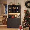 Buffetschrank 105 x 40 x 180 cm, schwarz, aus MDF, mit LED-Beleuchtung, Steckdose und Glastüren Bild 4