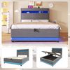 Merax Doppelbett, Polsterbett, 140x200cm, Mit USB Typ-C Ladefunktion, LED-Beleuchtung, Hydraulische Lagerung, Flip-Top-Aufbewahrungsfach, Leinen, Grau Bild 3