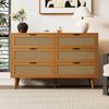 Kommode mit 6 Schubladen in Walnuss, Retro-Design mit Rattan & Metallgriffen, 120x40x76,5 cm Bild 2