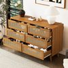 Kommode mit 6 Schubladen in Walnuss, Retro-Design mit Rattan & Metallgriffen, 120x40x76,5 cm Bild 5