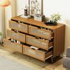 Kommode mit 6 Schubladen in Walnuss, Retro-Design mit Rattan & Metallgriffen, 120x40x76,5 cm Bild 4