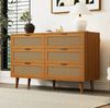 Kommode mit 6 Schubladen in Walnuss, Retro-Design mit Rattan & Metallgriffen, 120x40x76,5 cm Bild 3