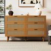 Kommode mit 6 Schubladen in Walnuss, Retro-Design mit Rattan & Metallgriffen, 120x40x76,5 cm Bild 2