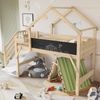 Etagenbett Kinder 90x200cm Weiß & Natur Graffiti-Tafel Dachdesign Stauraumtreppe Kindermöbel Bild 2