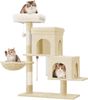 Kratzbaum, 95 cm Kleiner Katzenbaum, Geräumiges und Stabile, Verstellbare Basis, mit Weiche Große Plattform, Plüschbälle, Höhlen, Kratzsäulen, Katzenkorb, Sisalseil, Beige Bild 2