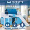 Hochbett Kinder 90x200 cm mit Rutsche Kinderbett Kinderhochbett Stockbett Vorhang Tunnel Blau Holz Massiv Bild 4