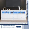 Merax 160*35*60cm Hochglanz-TV-Schrank mit LED-Beleuchtung, 3 offenen Fächern, 2 Türen, 2 Schubladen, Smart App Steuerung, für 70-Zoll-Fernseher, Hochglanz-TV-Ständer, Weiß Bild 3