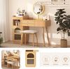 Schminktisch Set mit LED Spiegel và Seitenschrank Makeup Tisch Beauty Tisch Frisiertoilette 3 Schubladen Regenbogenglas Natur E1 Spanplatte großer Stauraum Geschenk für Frau, 90cmx40cmx120cm, Natur Bild 4