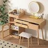 Schminktisch Set mit LED Spiegel và Seitenschrank Makeup Tisch Beauty Tisch Frisiertoilette 3 Schubladen Regenbogenglas Natur E1 Spanplatte großer Stauraum Geschenk für Frau, 90cmx40cmx120cm, Natur Bild 2