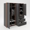 PLAYBOY - Kleiderschrank VICTORIA" mit 4 Türen und 3 Schubladen, sanft-schliessend, inkl Kleiderstange, Einlegeböden und LED-Beleuchtung, Walnuss-Dekor/Grau, Retro-Design" Bild 4