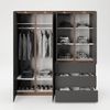 PLAYBOY - Kleiderschrank VICTORIA" mit 4 Türen und 3 Schubladen, sanft-schliessend, inkl Kleiderstange, Einlegeböden und LED-Beleuchtung, Walnuss-Dekor/Grau, Retro-Design" Bild 3