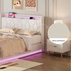 ADWOLT Polsterbett LED Hydraulisch Doppelbett Jugendbett (Set, 1-tlg, 140x200 cm Stauraumbett), Mit LED-Beleuchtung und Ladefunktion,Samt,Weiß Bild 4