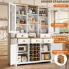 Merax Mehrzweck-Hochschrank für Zuhause mit Kippschutz, Standschrank für Küche und Wohnzimmer mit Glastür, Metallgriffen und Soft-Close-Funktion, herausnehmbares Weinregal, Weiß Bild 5