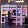 Hochbett mit RGB LED-Streifen und Eckschreibtisch, Trittletier, Regal, Wandgitter, USB und Type-C, 90x200 cm, Kinderbett mit Rausfallschutz, Kiefer Bild 3