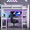 Hochbett mit RGB LED-Streifen und Eckschreibtisch, Trittletier, Regal, Wandgitter, USB und Type-C, 90x200 cm, Kinderbett mit Rausfallschutz, Kiefer Bild 2