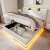 Polsterbett 160x200 cm Weiß mit 360° LED-Beleuchtung, Kopfteil mit USB Typ-C Ladefunktion & hydraulischem Stauraum,mit Matratze Bild 5