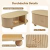 Couchtisch oval 100 x 50 x 40 cm mit Stauraum, Rolltüren und MDF in Holzfarbe Bild 5