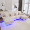U-Sofa 265 x 135 x 88 cm mit LED-Beleuchtung und USB-Anschluss – Wohnlandschaft aus Velvet in Beige Bild 4