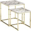 Design Beistelltisch 2er Set Weiß Marmor Optik Eckig, Couchtisch 2-teilig Tischgestell Metall Gold, Kleine Wohnzimmertische, Moderne Satztische Quadratisch Bild 2