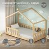 ML-DESIGN Spielbett Hausbett Kinderbett inkl. Lattenrost & Rausfallschutz Kinder Bodenbett, Abenteuerbett 80x160 cm mit Matratze Himmelbett Kiefer Jugendbett Natur Bild 2