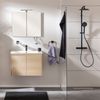 FACKELMANN COMPACT LINE Waschtisch Set mit Spiegelschrank 71 cm breit, Braun hell, Waschbecken Keramik Weiß, inklusive Aufsatzleuchte und Energie Box Bild 2