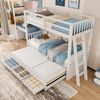 Massivholz Etagenbett 90x200cm Weiß Kinderbett für Jungen & Mädchen mit ausziehbarem Rollbett, 3 Staubschubladen, Sicherheitsleiter, ohne Matratze Bild 4