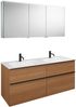 Burgbad FIUMO Waschtisch Set mit Spiegelschrank 142 cm breit, Braun, Doppelwaschbecken Gussmarmor Weiß, 4 Schubladen, Anschlag links Bild 2
