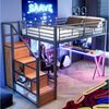 Flieks Hochbett LED Metallbett 140x200 mit Schreibtisch Kleiderschrank Stauraumtreppe Bild 3