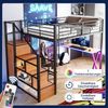 Flieks Hochbett LED Metallbett 140x200 mit Schreibtisch Kleiderschrank Stauraumtreppe Bild 4