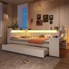 Stauraumbett mit gepolstertem Kopfteil, Schreibtisch und LED-Beleuchtung (140x200cm, Lattenrost, Regal, Gästebett, USB und Type-C), Doppelbett Bild 3