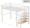 Hochbett Liegefläche 140x200 cm aus Metall, mit Treppe und Stauraum unter dem Bett, Weiß, ohne Matratze Bild 5