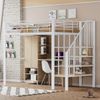 Hochbett Liegefläche 140x200 cm aus Metall, mit Treppe und Stauraum unter dem Bett, Weiß, ohne Matratze Bild 2