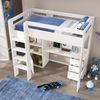 Hochbett mit Schreibtisch, Regalen & USB-Ladefunktion, Jugendbett Weiß, platzsparendes Multifunktions-Loftbett 90x200cm Bild 5