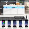 Merax Wohnzimmer-Sideboard, Kommode mit 3 Türen, Hochglanz-Wohnzimmerschrank mit LED-Lichtleiste, Transparentes Acrylgehäuse, Schrank mit 7 Ablagefächern, Weiß Bild 2