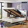 oyajia Polsterbett Stauraumbett Doppelbett LED, PU-Kunstleder (Type-C + USB, Hydraulisch hebbarer Stauraum), Modernes Jugendbett, Leises Design Bett, Max. Belastbarkeit 365 kg Bild 5