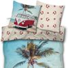 Skybrands Volkswagen Bettwäsche VW Bulli T1 Palmen Rot Renforcé 135 x 200 + 80 x 80 cm Bild 2