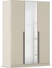 rauch Kleiderschrank Alba, Drehtürenschrank, Garderobenschrank, 3-türig, mit Spiegel, mit 2 Kleiderstangen, 2 Einlegeböden und Schubladeneinsatz, Farbe Champagner, Beige, Griffstange Grau metallic, Schwarz, 136x197x54cm Bild 3