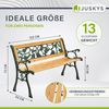 Juskys Gartenbank Venezia – 2-Sitzer Holzbank mit Armlehnen & Rückenlehne – wetterfeste Sitzbank 122x54x73 cm - Seitenelemente aus Gusseisen Bild 3