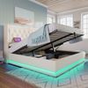 Polsterbett 180x200 cm, weißes PU-Polster mit hydraulischem Bettkasten, 3-seitige LED und USB Typ-C Ladefunktion,Weiß,Es gibt ein Matratzenlager. Bild 3